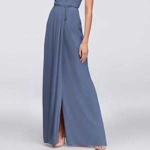 DAVID'S BRIDAL GEORGETTE BRIDESMAID DRESS - STEEL BLUE